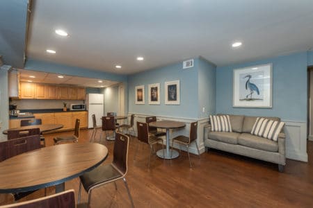 meeting room with blue walls